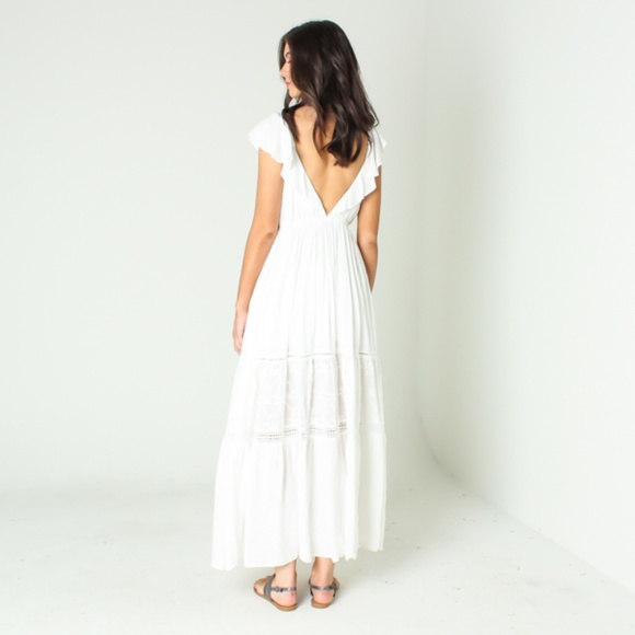 PEASANT MAXI DRESS | WHITE MAXI DRESS | BOHEMIAN - Picture 3 of 4